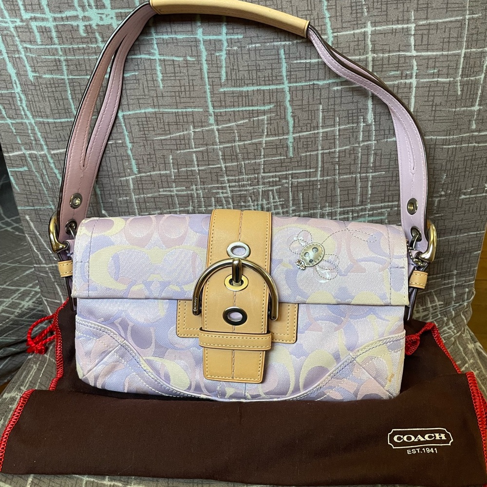Coach Purple and Tan Shoulder Bag with Classic Design